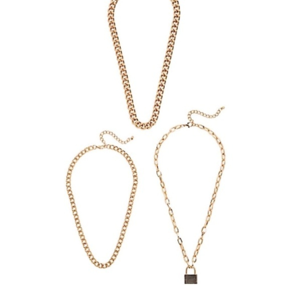 GOLD TONE PADLOCK CHAIN NECKLACE SET
